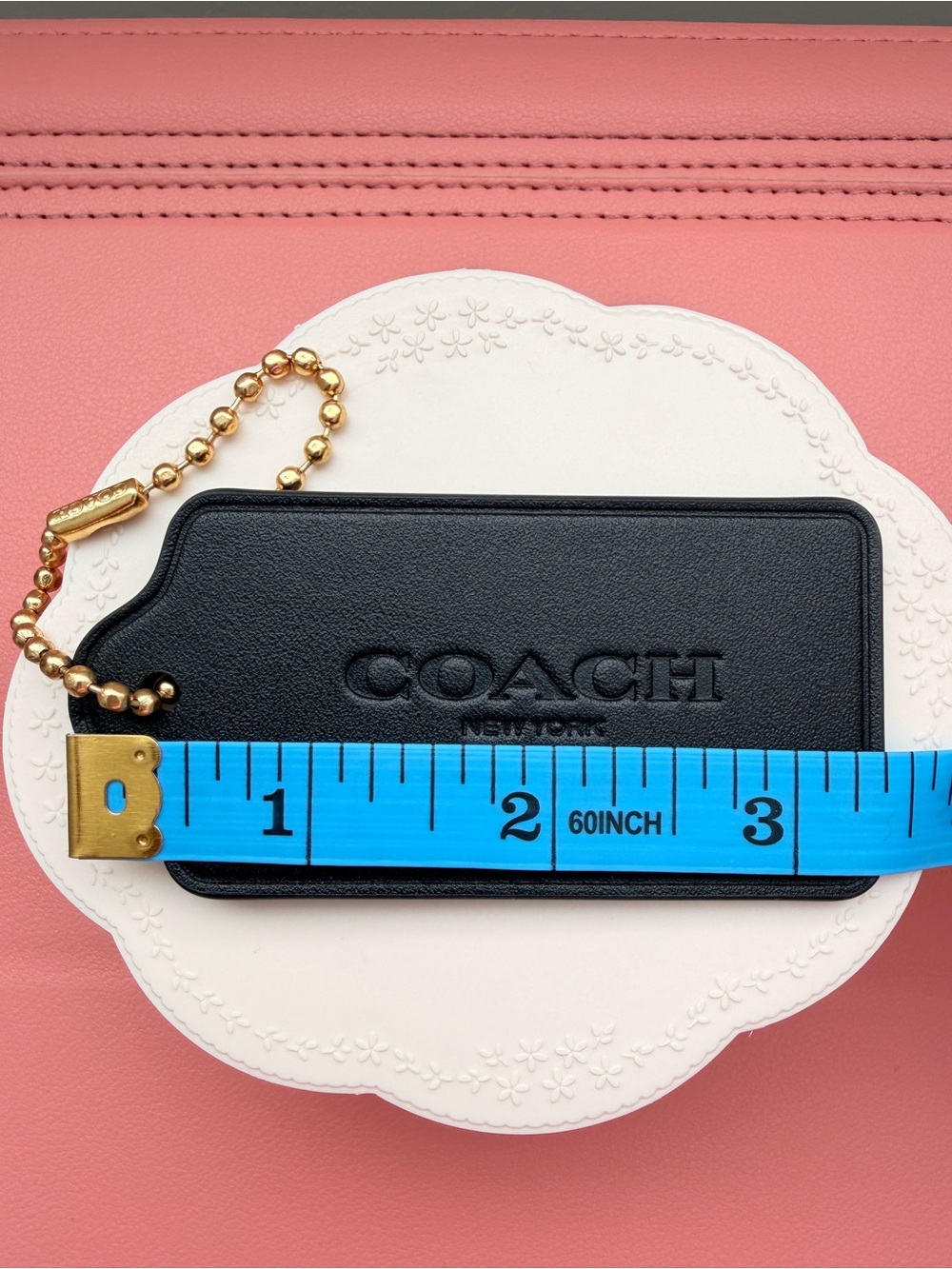 NWOT | Coach Black Leather Hang Tag with Brass Chain - Picture 8 of 9